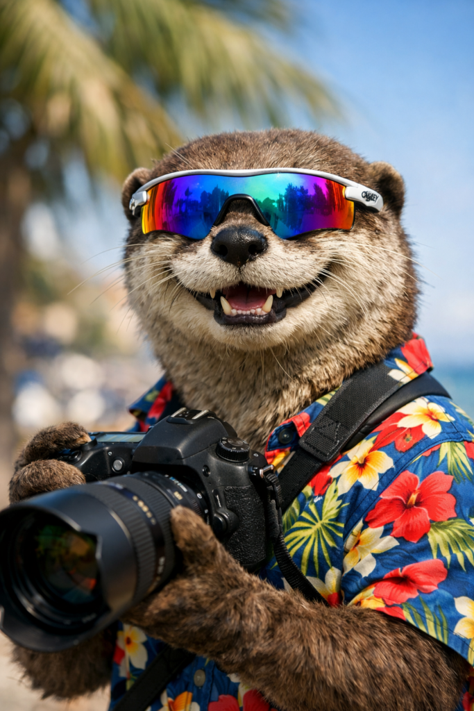 photographe loutre en chemise hawaïenne